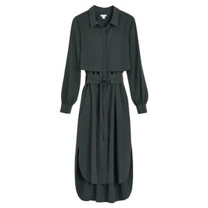 Cuyana High-Low Silk Shirt Dress, Forest Green, Size S